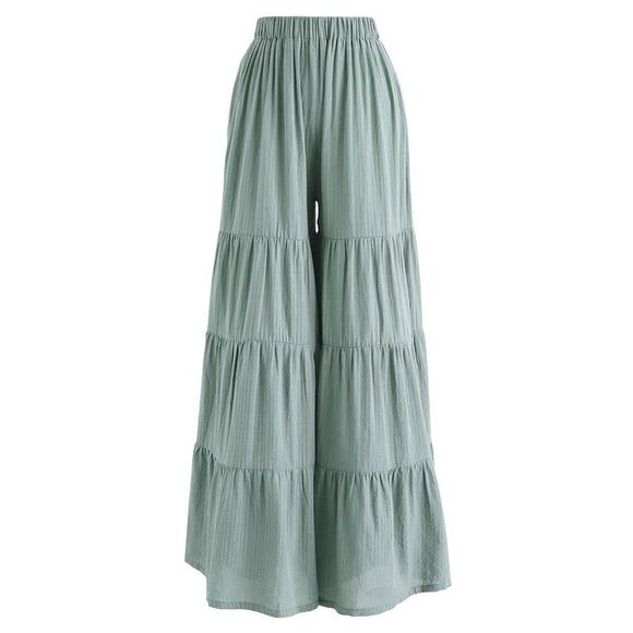 CHICWISH Pants - CHICWISH Womens Comfy Casual Teal Green Wide-Leg Flare Bell Bottom Pants, Size: